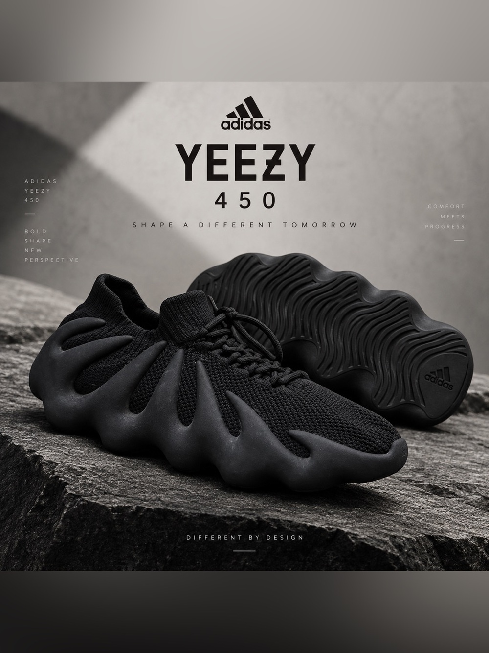 adidas Yeezy Black Sneakers Men’s Size 7 Chunky Wavy Sole Kanye West